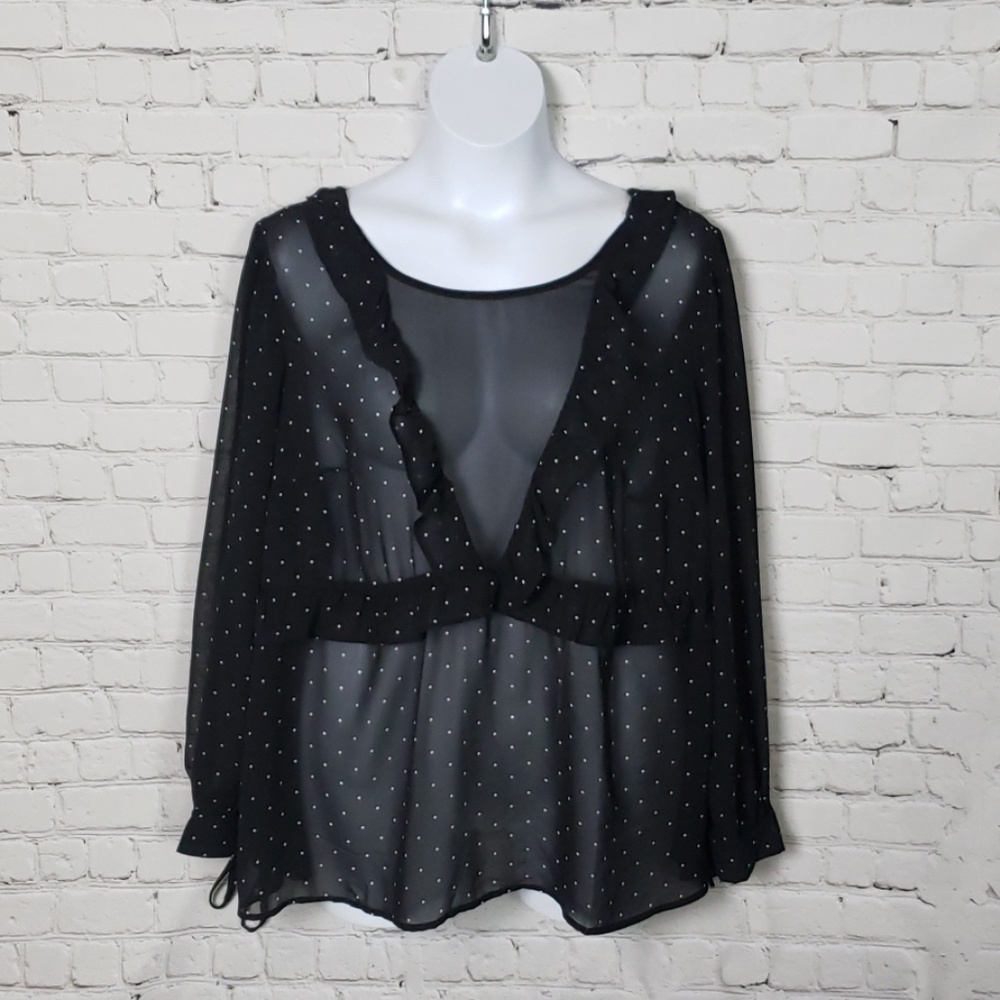Torrid - Black & White Polka Dot Frill Blouse 💘